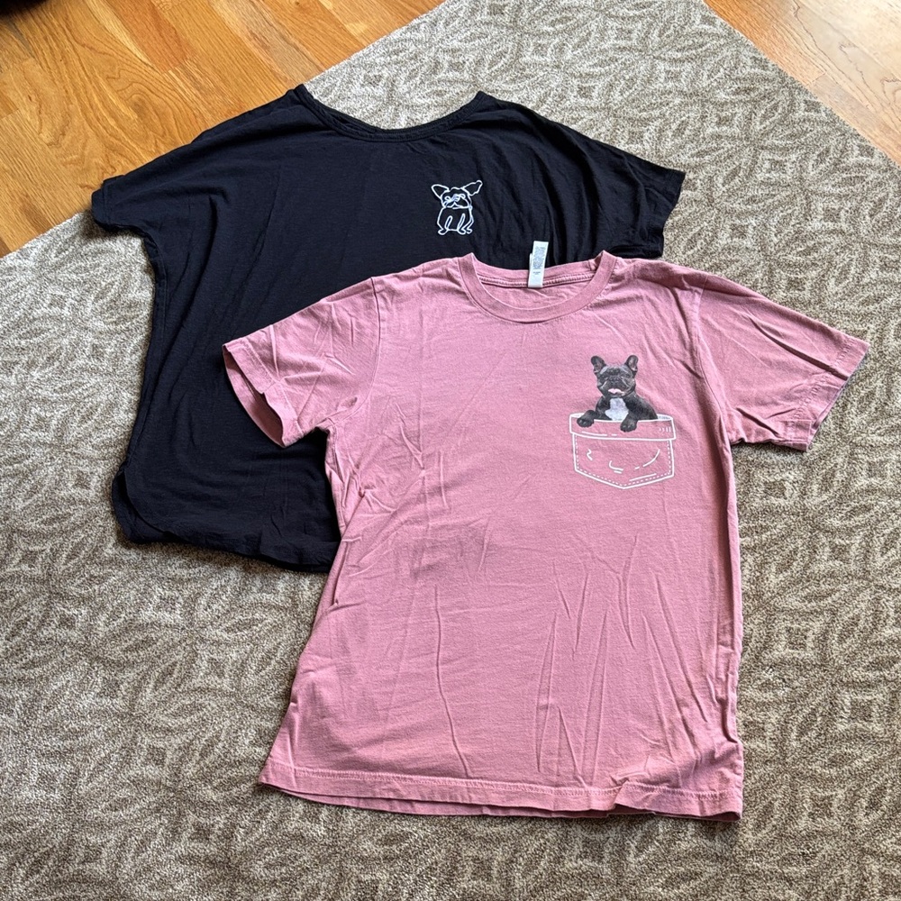 Short-Sleeve Tee Duo — Pink & Black Puppy Pocket Graphic